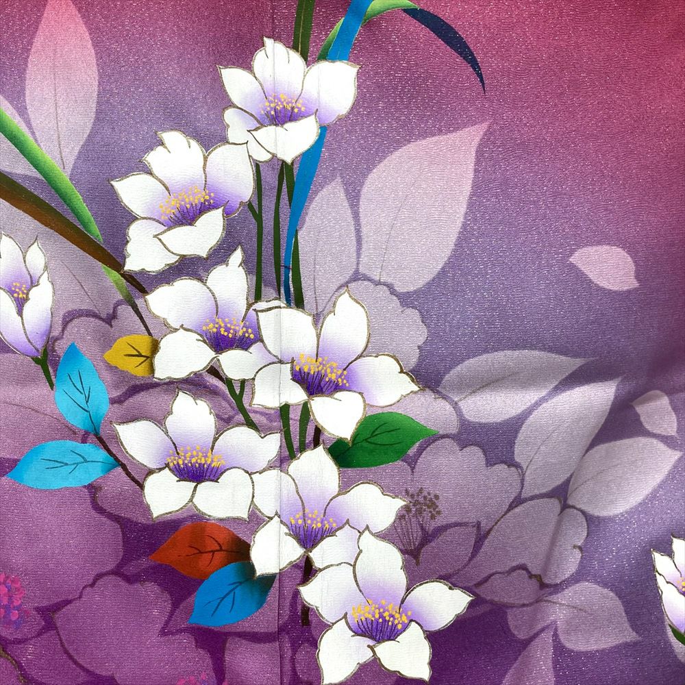 中古）振袖 ローズ フォーマル 金通し ぼかし染め 花 シルエット 袷 M