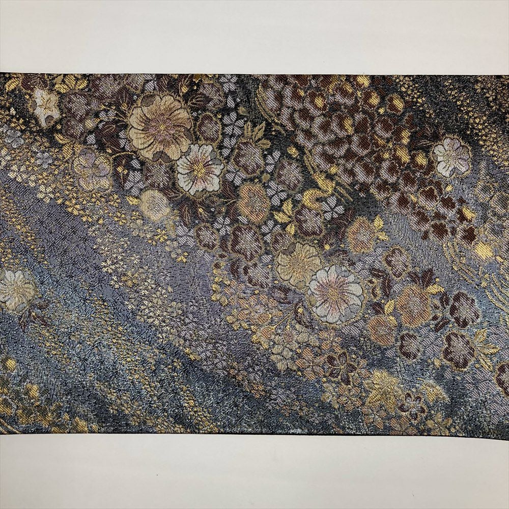 中古）袋帯 黒 フォーマル セミフォーマル 六通 金糸 銀糸 辻が花