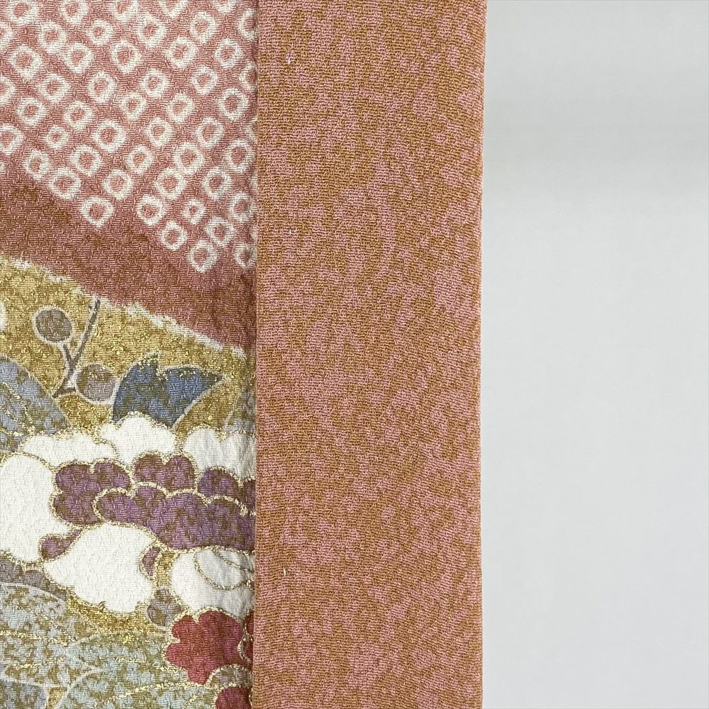 中古） 特撰京友禅 松井青々 訪問着 ピンク 珊瑚色 マルチカラー セミ