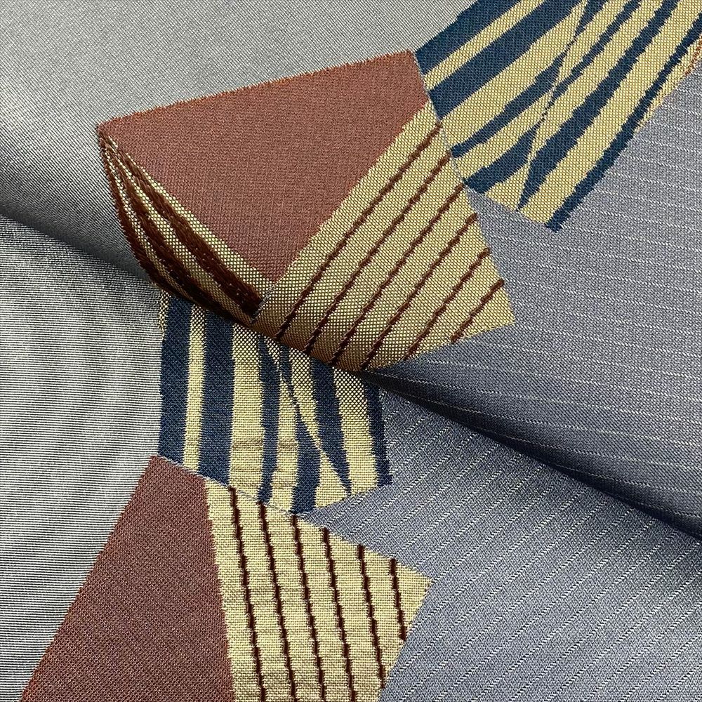 中古）名古屋帯 薄花桜色 水色 カジュアル 名古屋仕立て 引き箔 抽象柄 絹