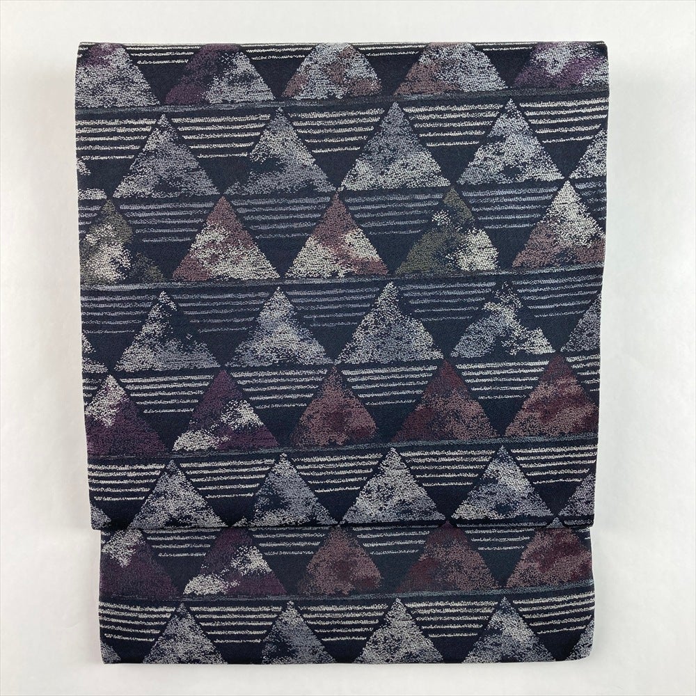 中古）袋帯 紫 カジュアル 全通 織り 幾何学 絹