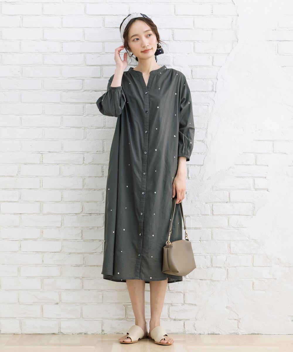 大きいサイズ レディース ドット柄 シャツ ワンピース｜sabstreet my