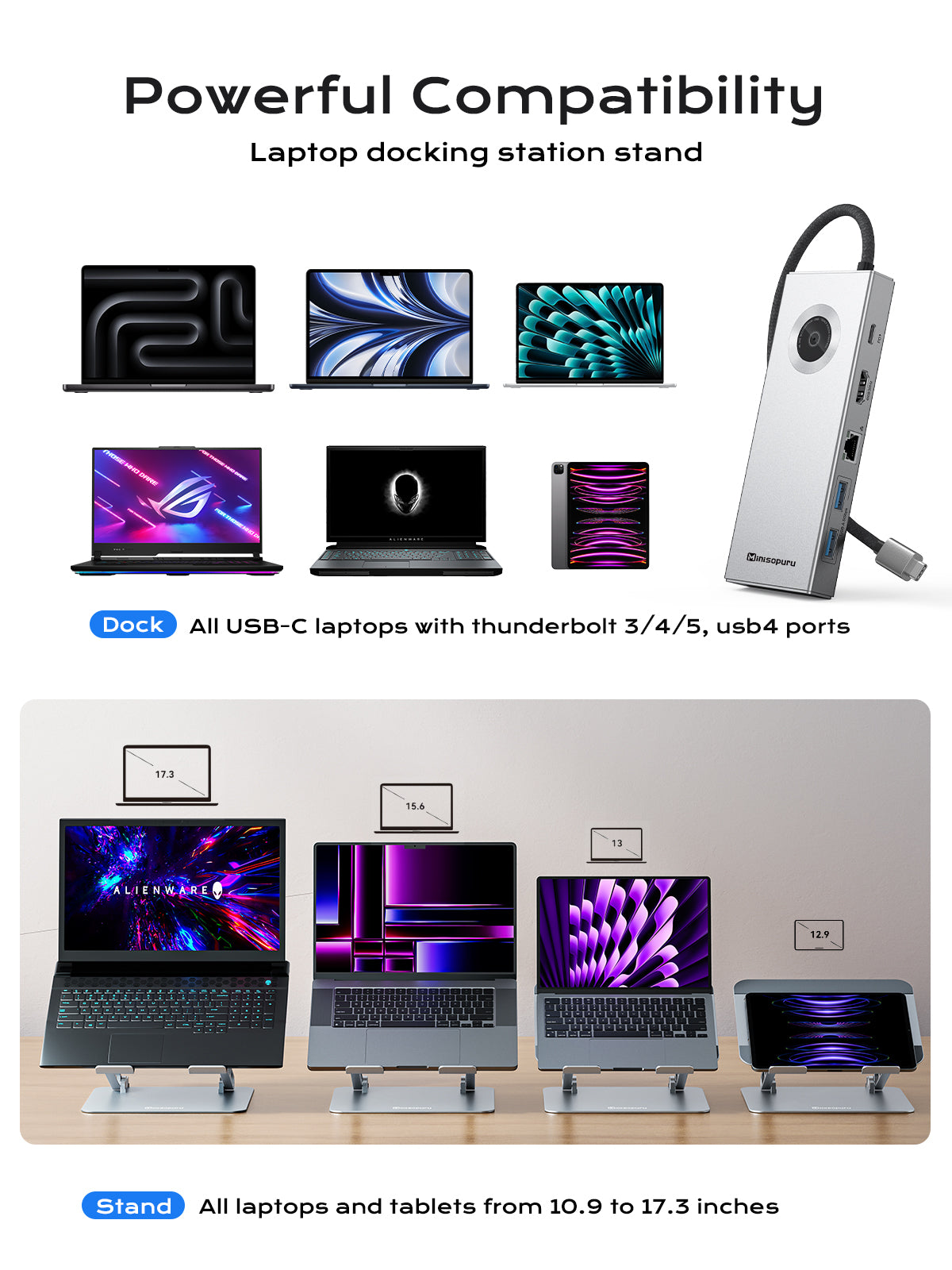 Minisopuru 2-in-1 Laptop Stand with USB-C Hub Workstation | MD801M