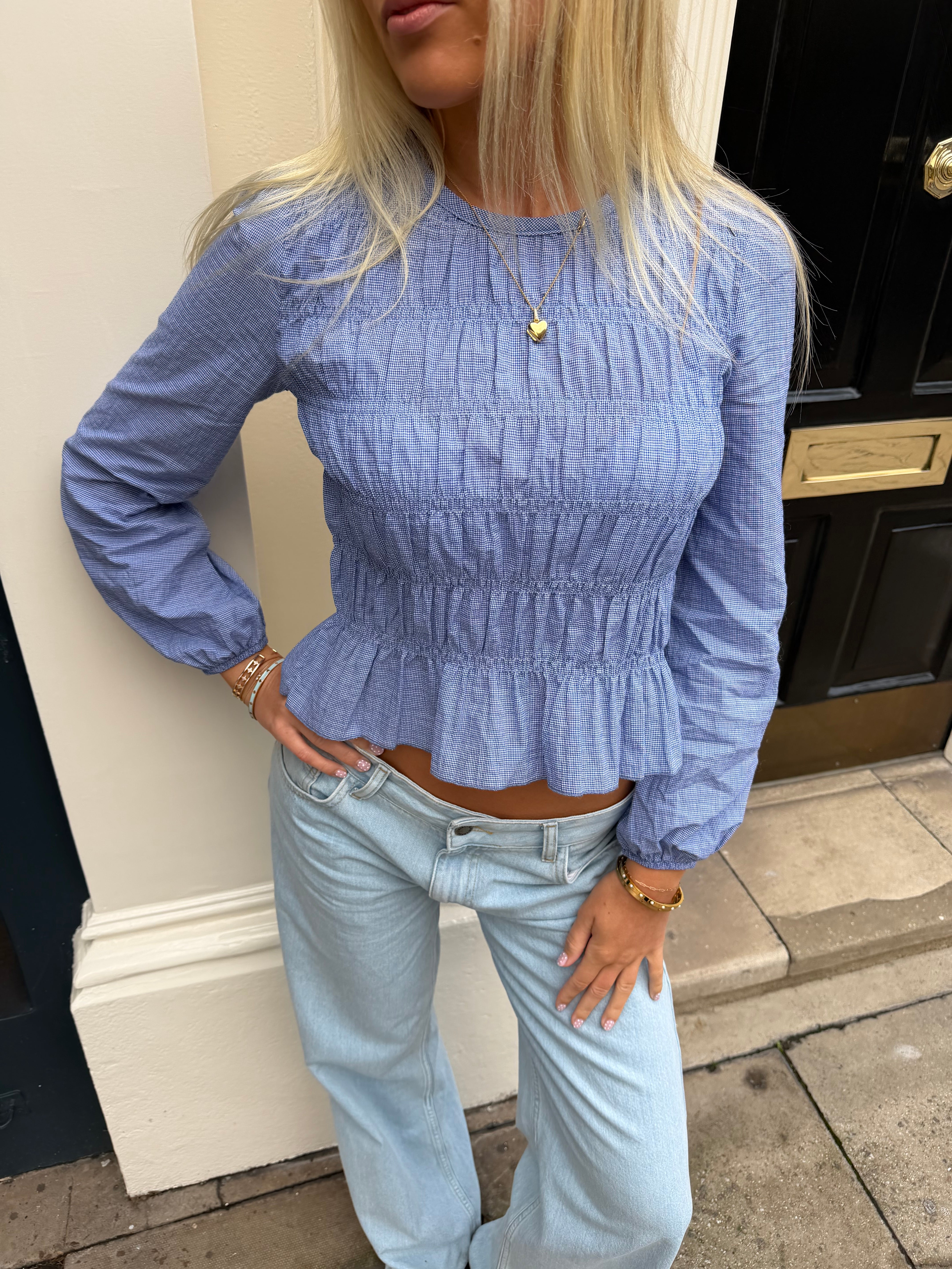 Emmie Blouse Long Sleeve - Blue Check – Minka Dink London