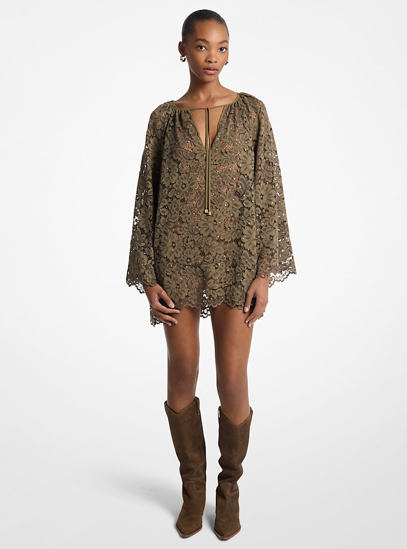 Studded Corded Floral Lace V-Neck Dress | Michael Kors [TW]