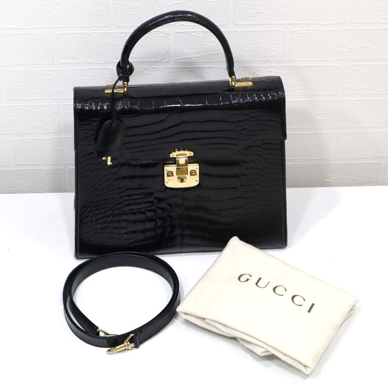 グッチ GUCCI レディロック クロコダイル バッグ 黒 スト付き 2WAY 000