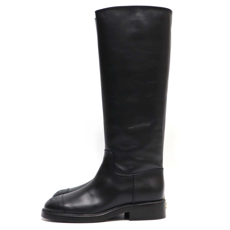 シャネル CHANEL ロングブーツ レザー ココマーク 黒 ブラック 40C