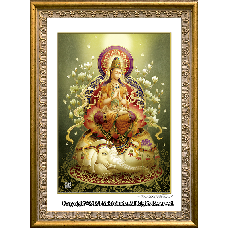 水彩画「菩薩」額装済み 弥勒菩薩 達磨 額縁 日本画 2点 弥勒菩薩達磨