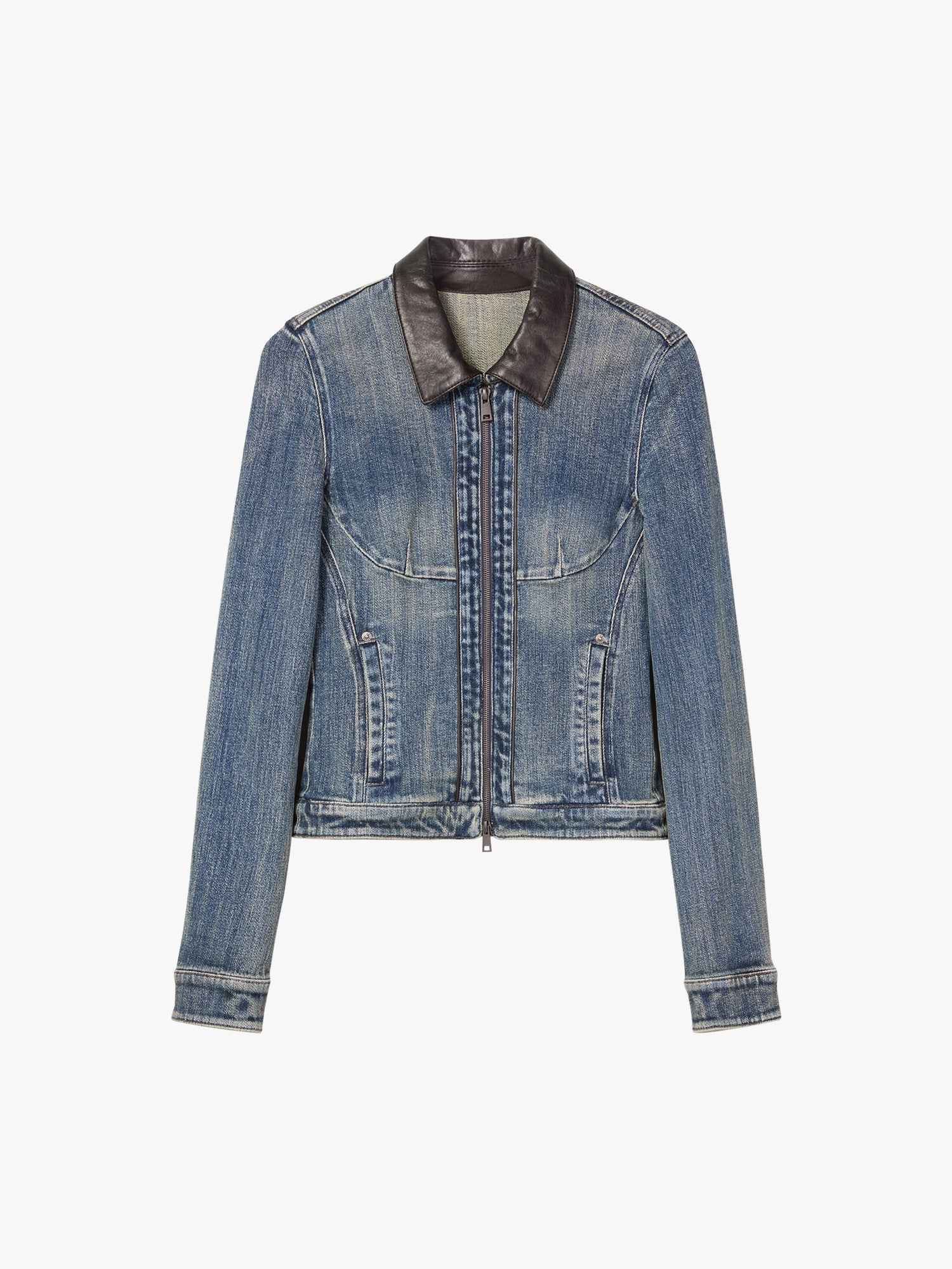 Leather-Panel Denim Jacket - MISS SIXTY