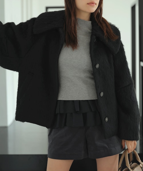 アウター総選挙1位】ビッグカラーモモンガシャギーショートコート