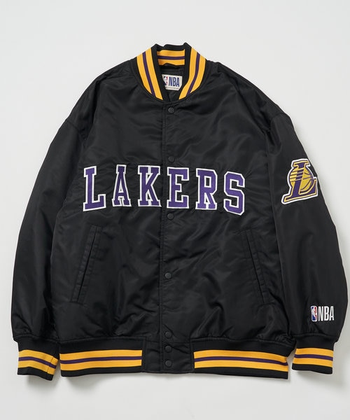 NBA チームロゴ刺繍 ナイロン バーシティジャケット/スタジャン