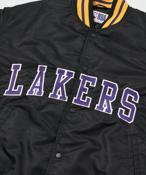 NBA チームロゴ刺繍 ナイロン バーシティジャケット/スタジャン