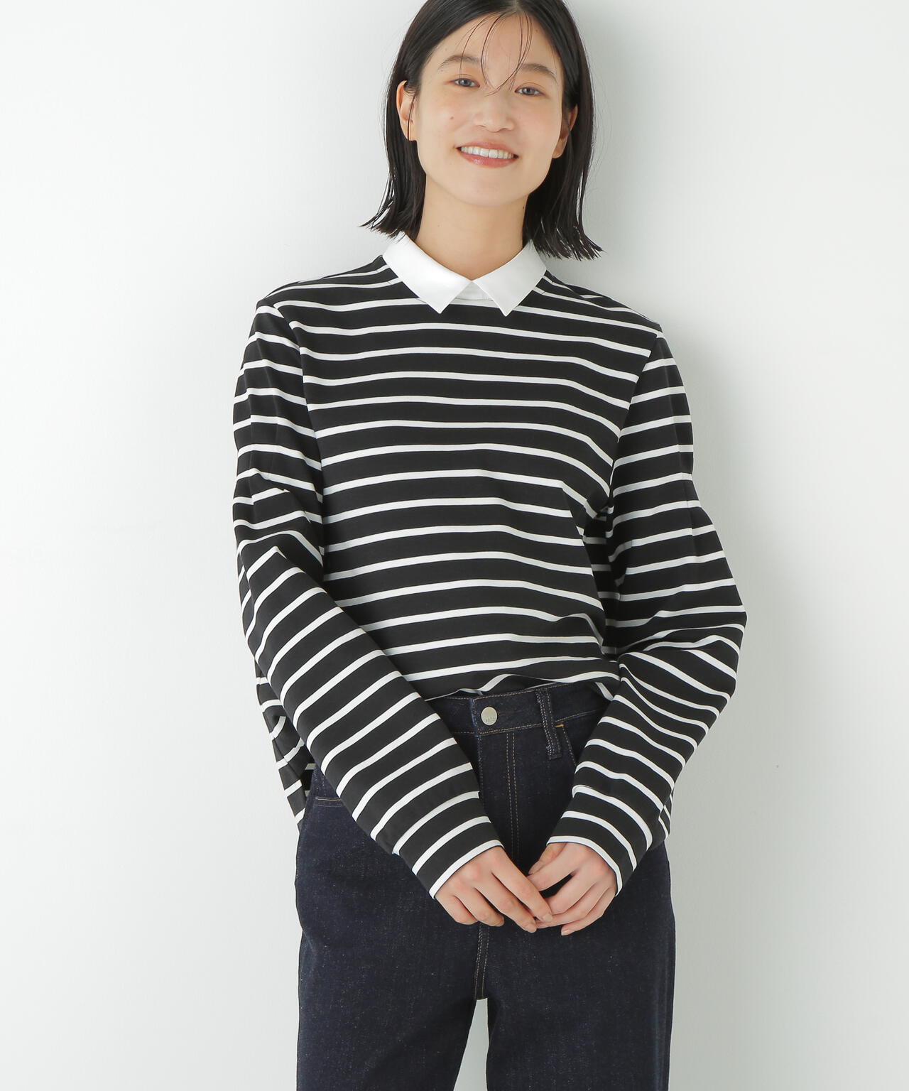 ストレッチポンチシャツカラードッキングプルオーバー | human woman