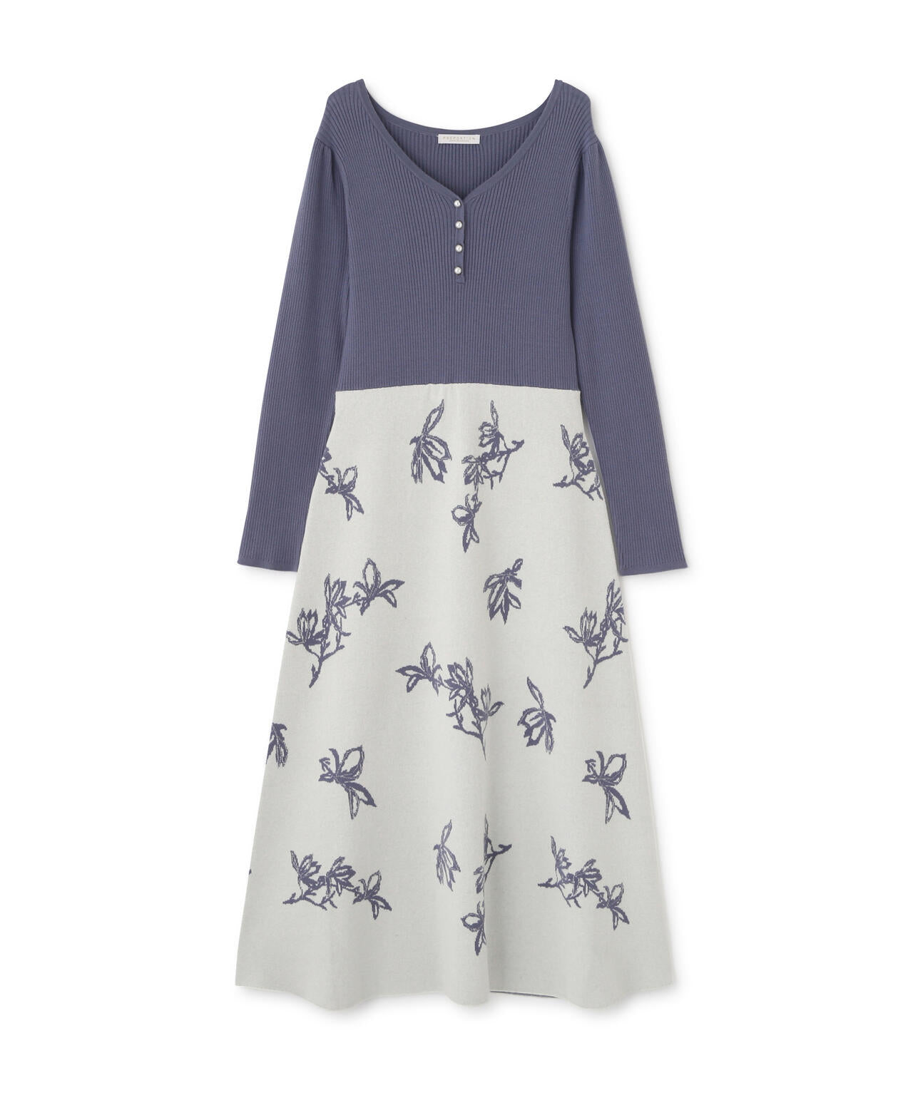 花柄ジャガードニットワンピース【ブルー×エクリュ：WEB・一部店舗限定