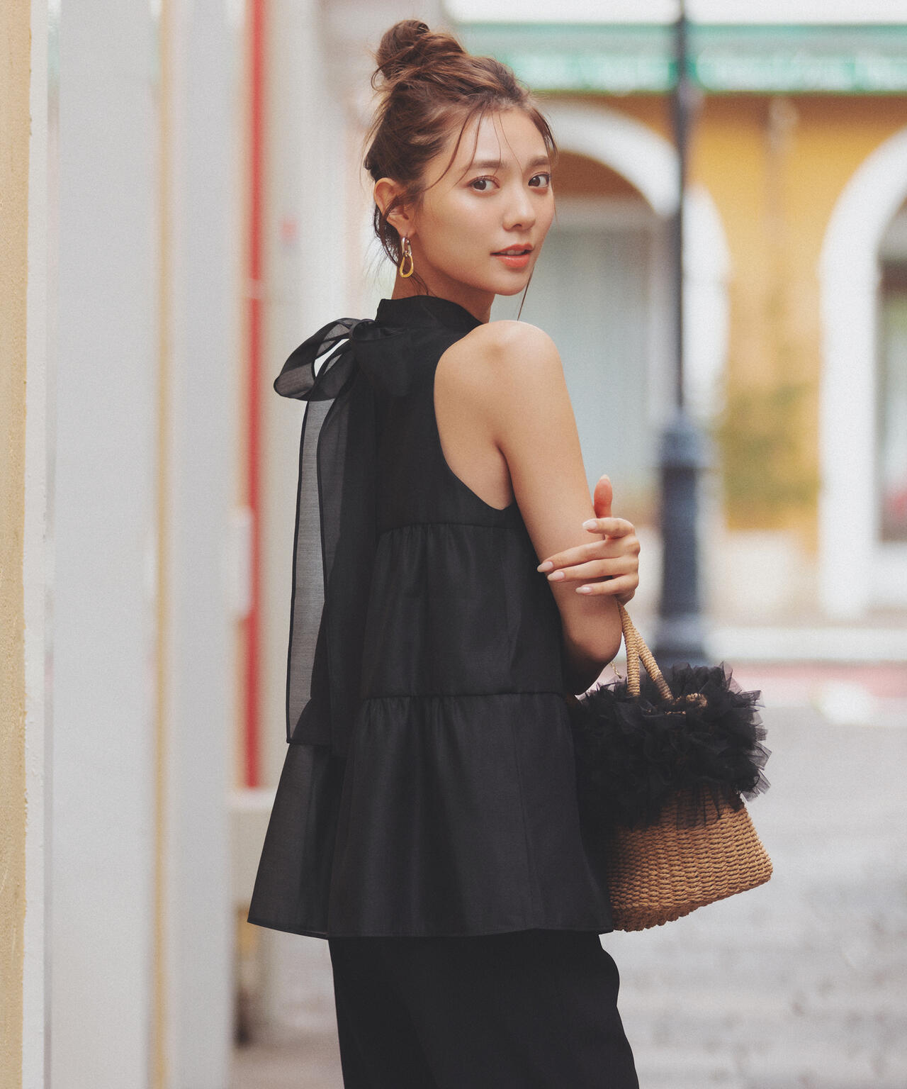 ティアードボウタイブラウス【ブルー：official site・京都ポルタ限定