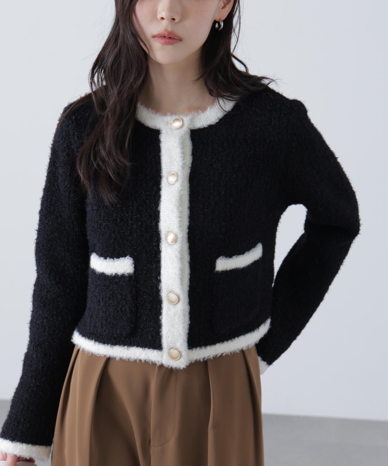 金ボタンバイカラーニットカーディガン | FREE'S MART（フリーズマート
