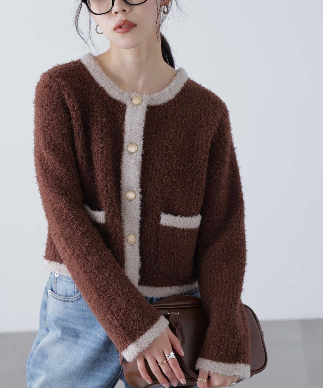 金ボタンバイカラーニットカーディガン | FREE'S MART（フリーズマート