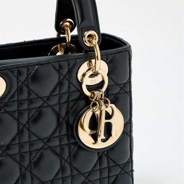 Christian Dior レディディオール ハンドバッグ ブラック ゴールド
