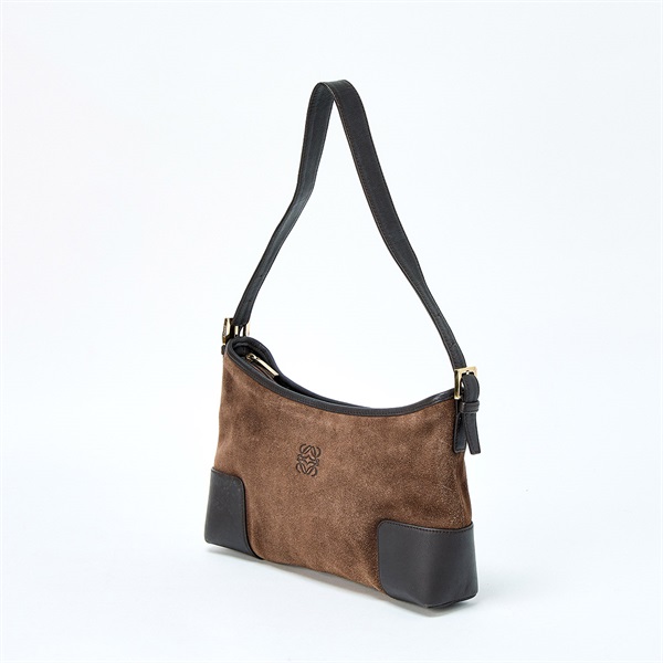 LOEWE アナグラム ショルダーバッグ ブラウン ゴールド スエード