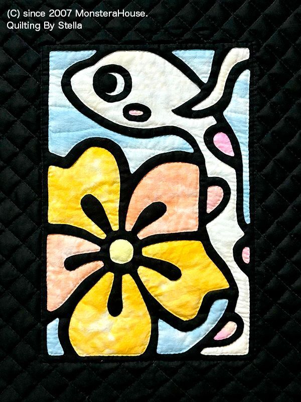 干支キルト：ヘビとプアケニケニ ステンドグラスキルトタペストリー