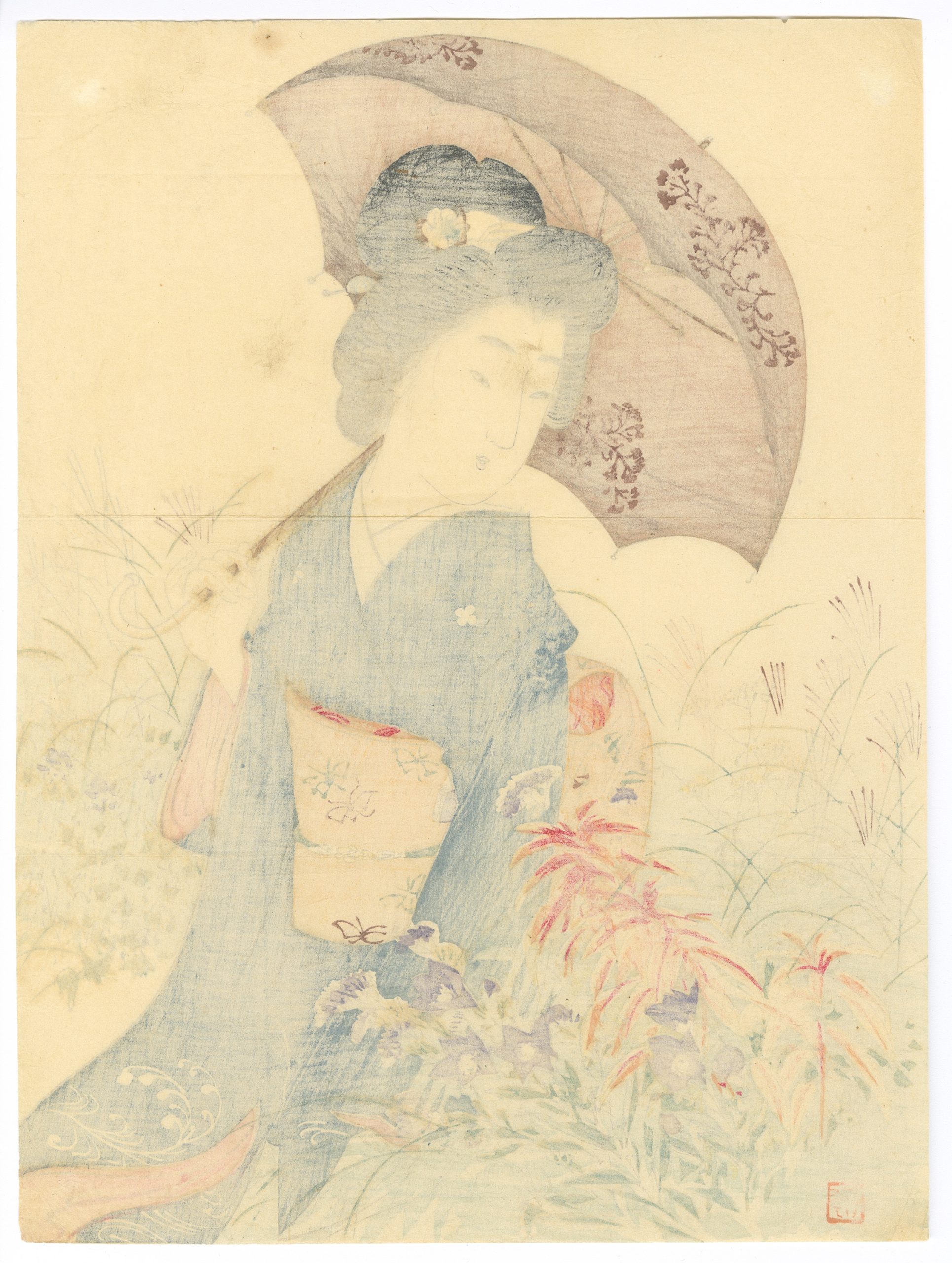 鈴木華邨 - 美人と日傘