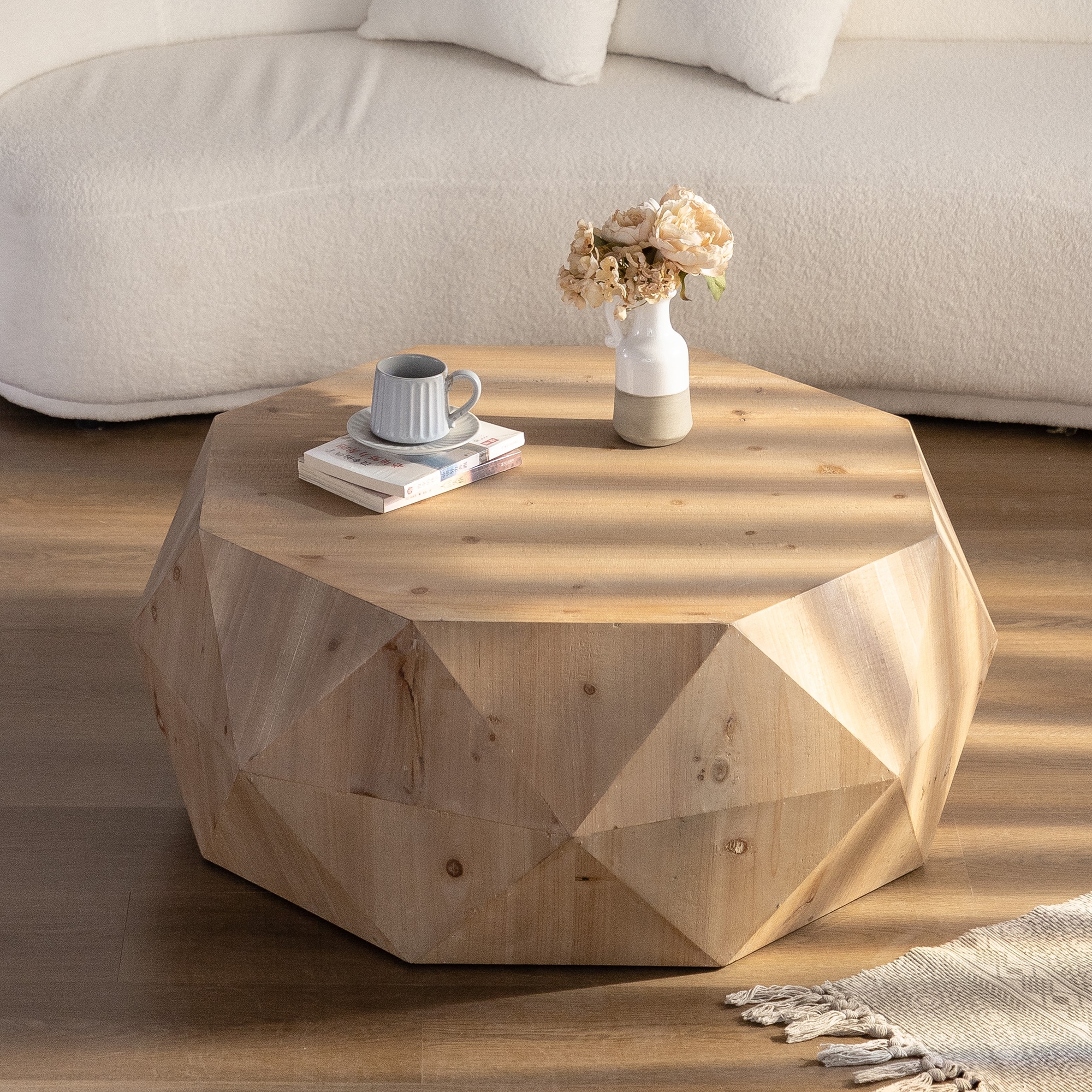 SINOFURN Modern Hexagon MDF Natural 38.2-in W x 16.3-in H Coffee