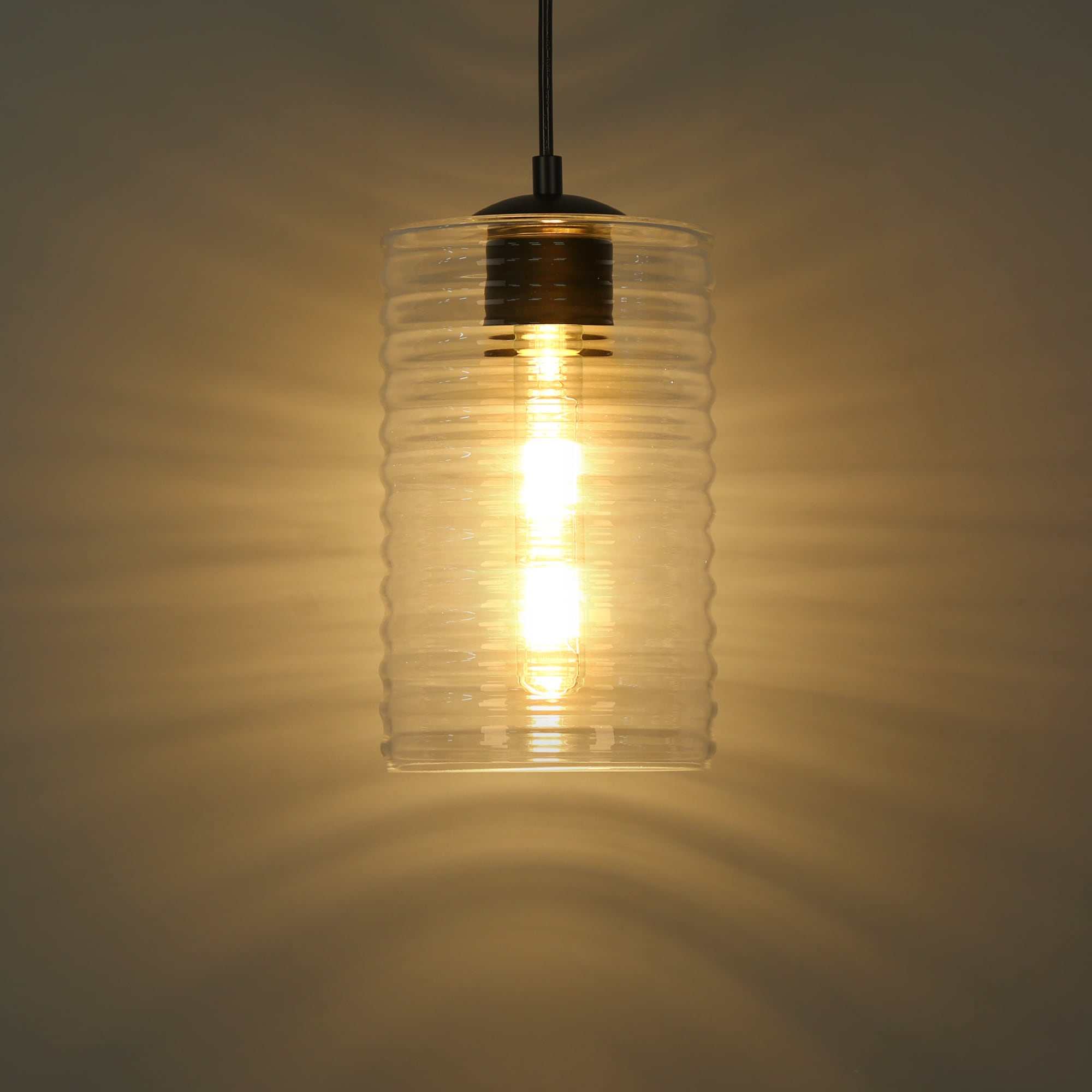 ZEVNI Clairlux Matte Black Modern Industrial Ribbed Glass Cylinder