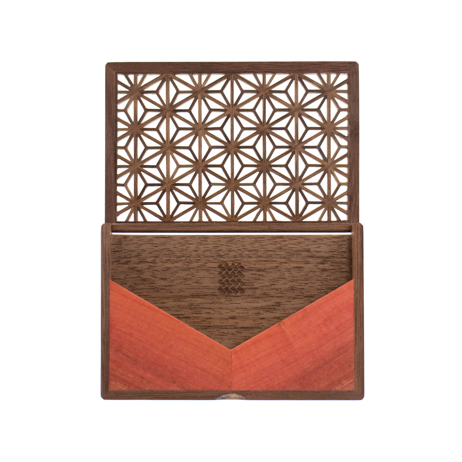 Enishi ピンクアイボリー 組子細工のカードケース 木製 横型名刺入れ