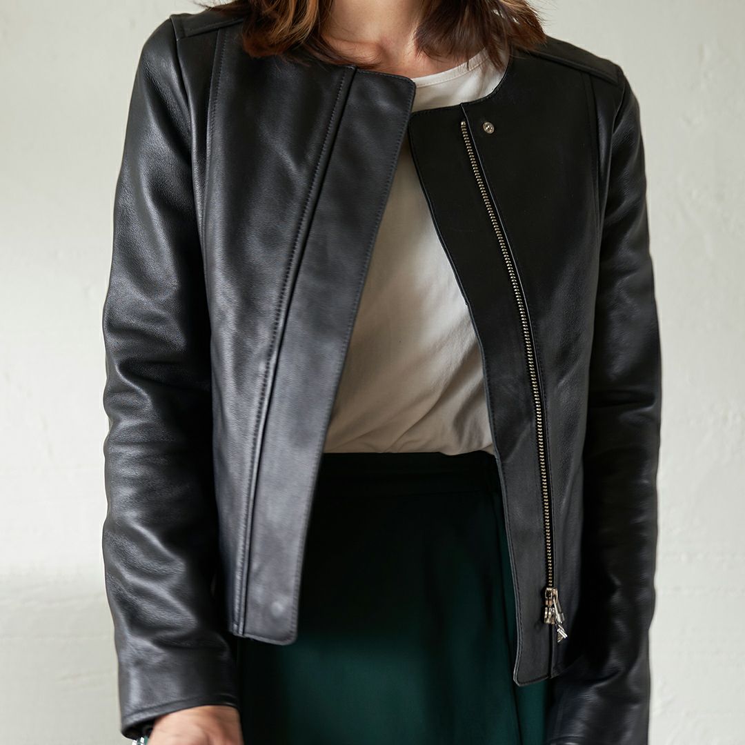 ラムレザー ノーカラージャケットブルゾン(ブラック) | もりのがっこう公式