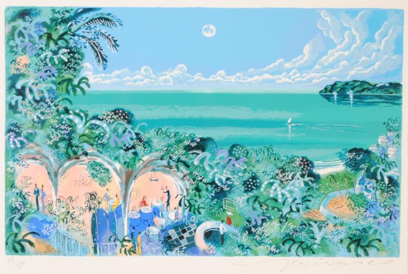 海の絵をシルクスクリーンの版画で制作した平野琳人の海の絵「潮騒
