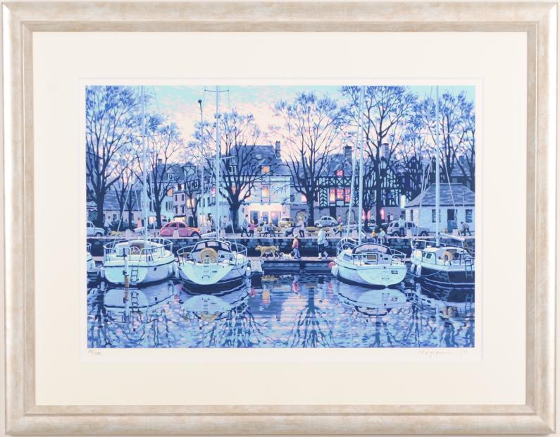 笹倉鉄平がシルクスクリーンの版画で制作した海の絵画「アフターグロウ