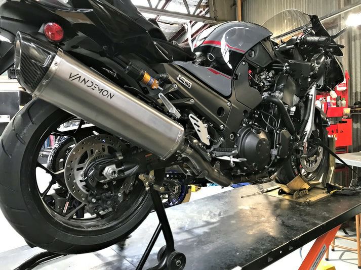 ZZR1400/ZX14R 12- チタン フルエキゾーストマフラー カーボンエンド