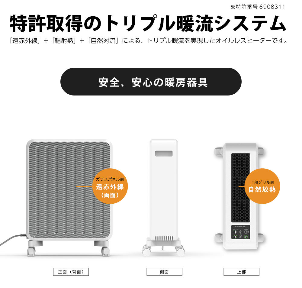 スグダン オイルレスヒーター オイルフリーヒーター 遠赤外線ヒーター