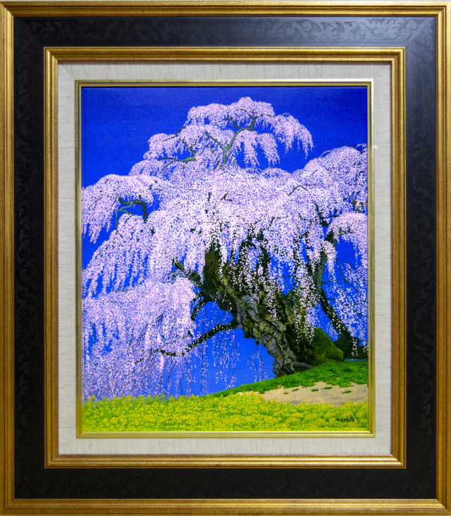 三春滝桜」油絵F8 百瀬太虚 (福島県三春町 日本三大桜 樹齢800年