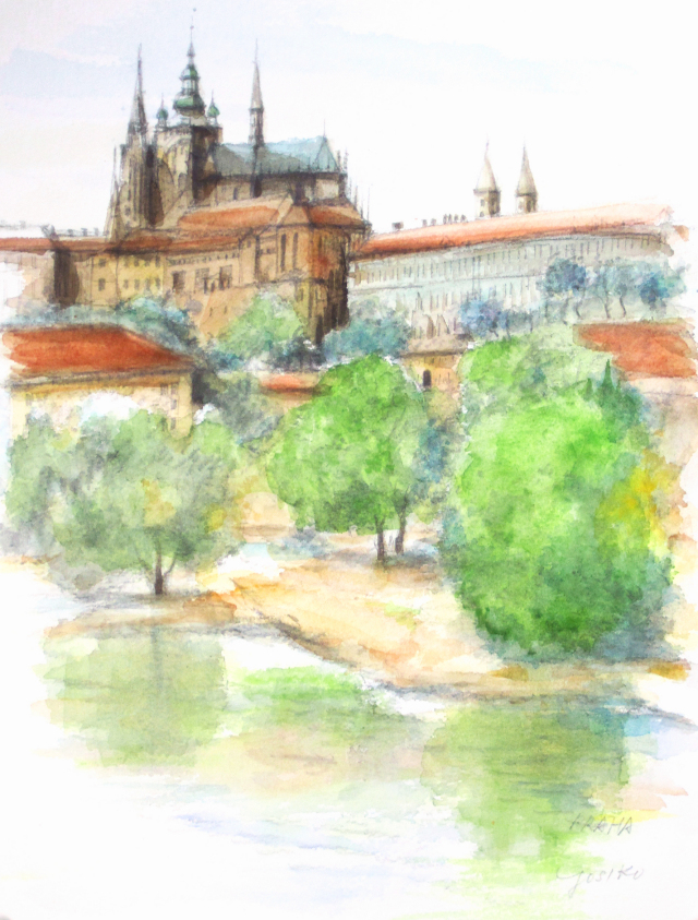 ヨーロッパ風景画「PRAHA（プラハ）」志村好子・水彩画（絵寸252