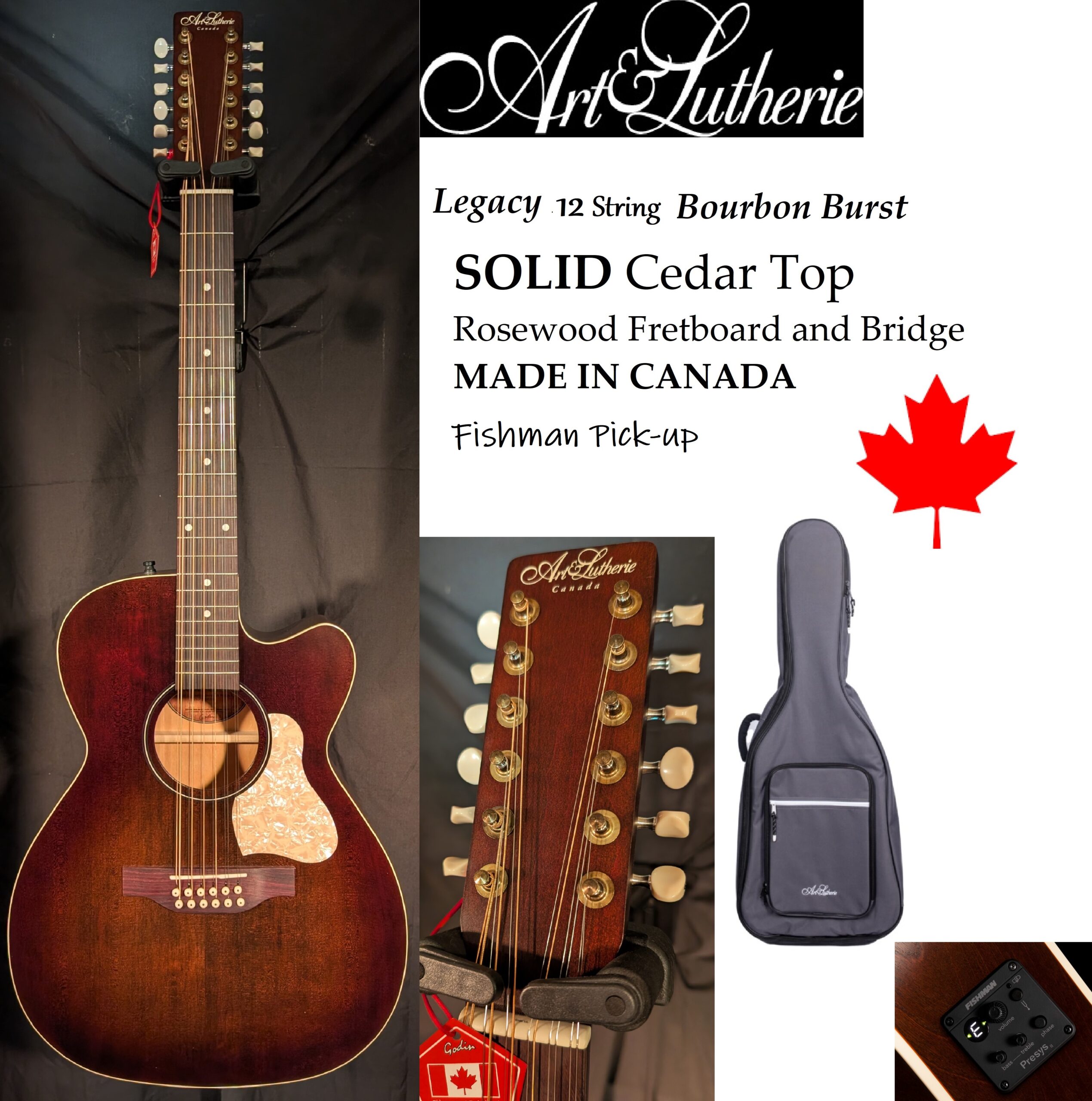 Art Lutherie Legacy 12 String Bourbon Burst Cutaway,Pick-up