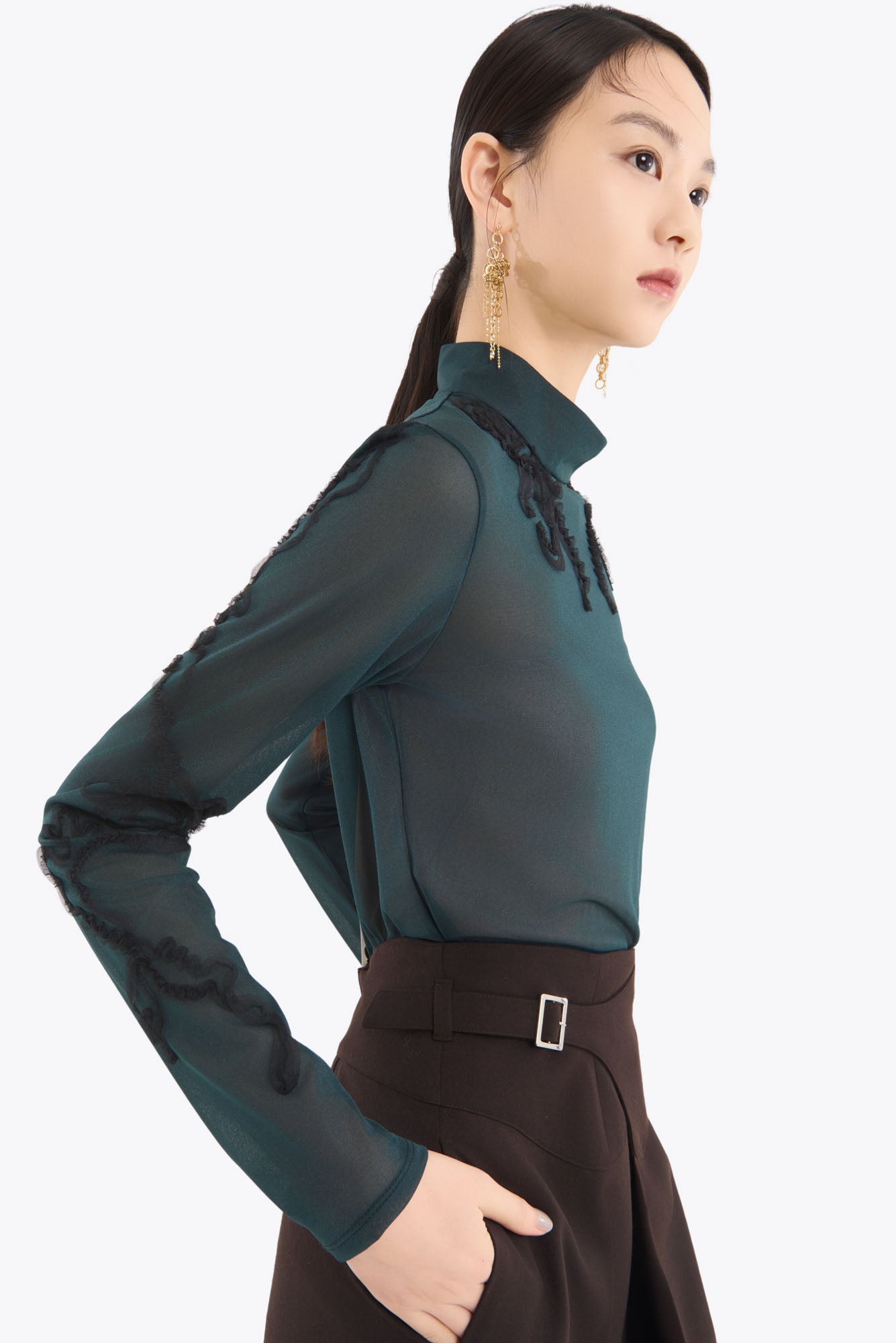 Moon road embroidered sheer top