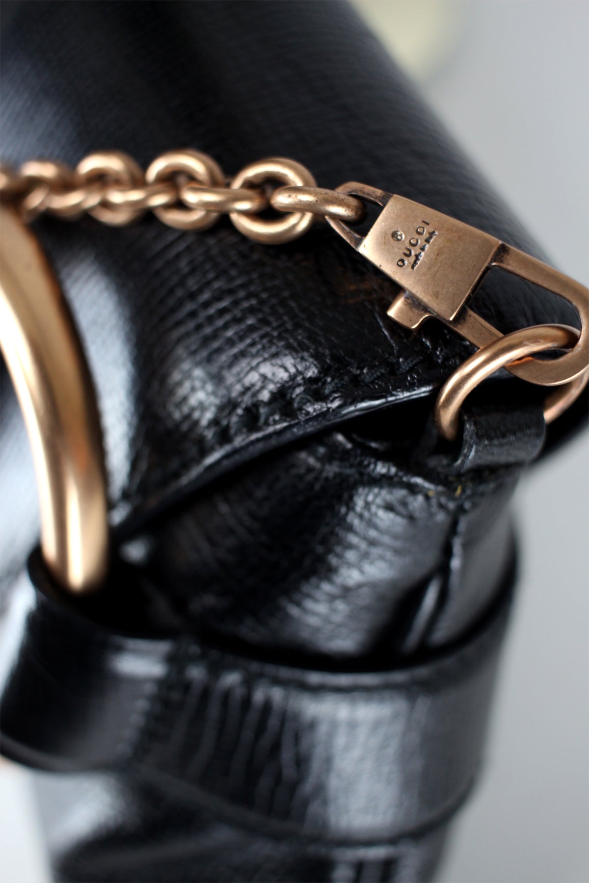 Gucci Tom Ford 2003 Rare Black Leather and Rose Gold Horsebit Bag