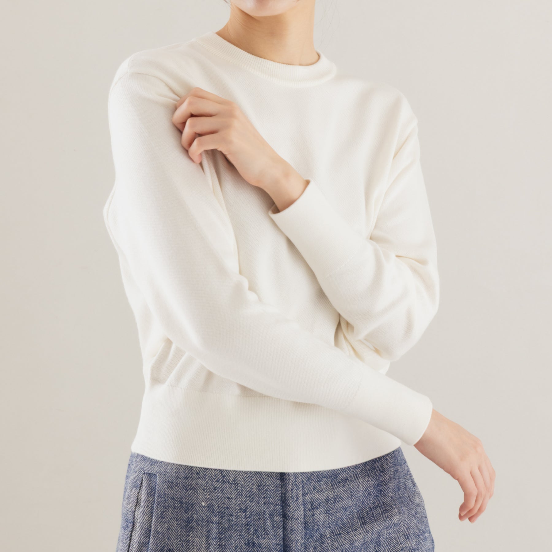 起毛シルクニット クルーネックプルオーバー, ホワイト