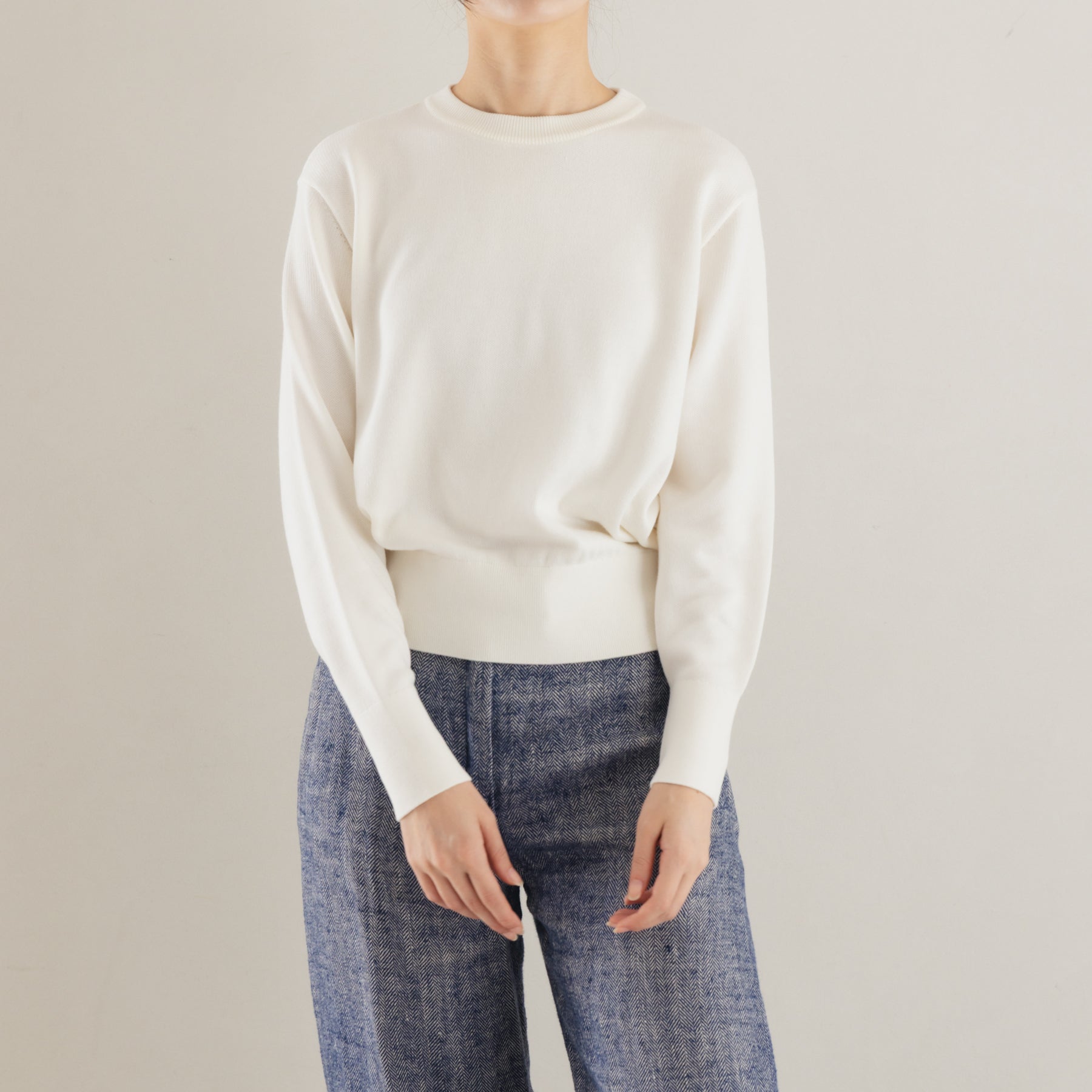 起毛シルクニット クルーネックプルオーバー, ホワイト