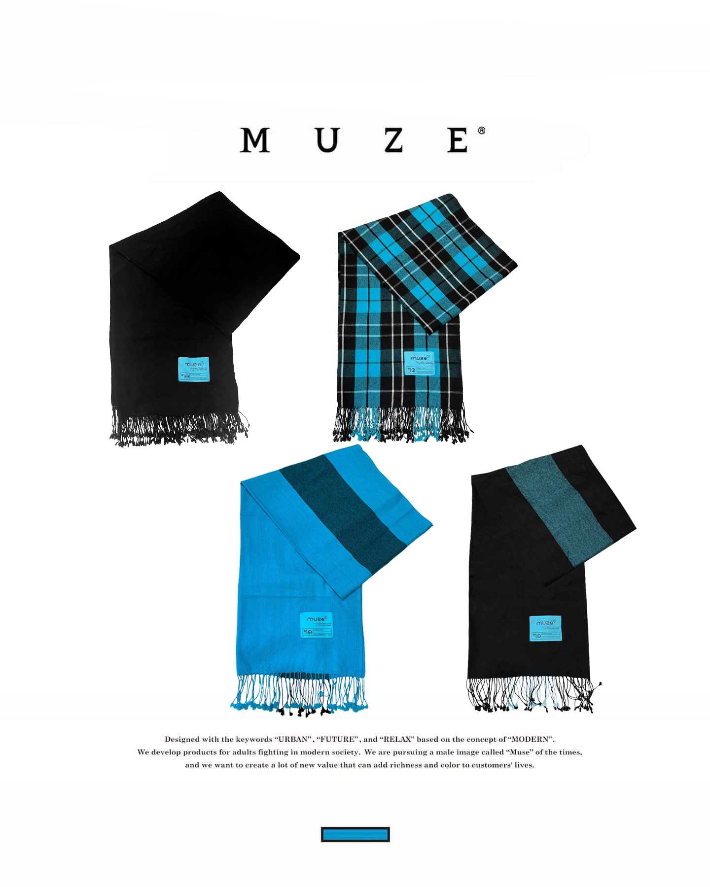 MUZE TURQUOISE LABEL - CASHMERE WOOL SCARF(CHECK) ミューズ