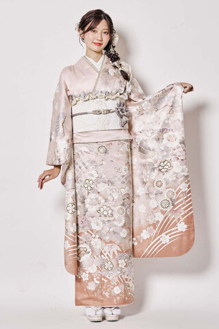 鈴乃屋の振袖 /ピンク色/ベージュ色/古典/花柄/ MK-1603 | My振袖