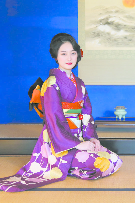 金澤大正ロマン着物レンタル はれまロマンの振袖 /紫色/古典/梅柄