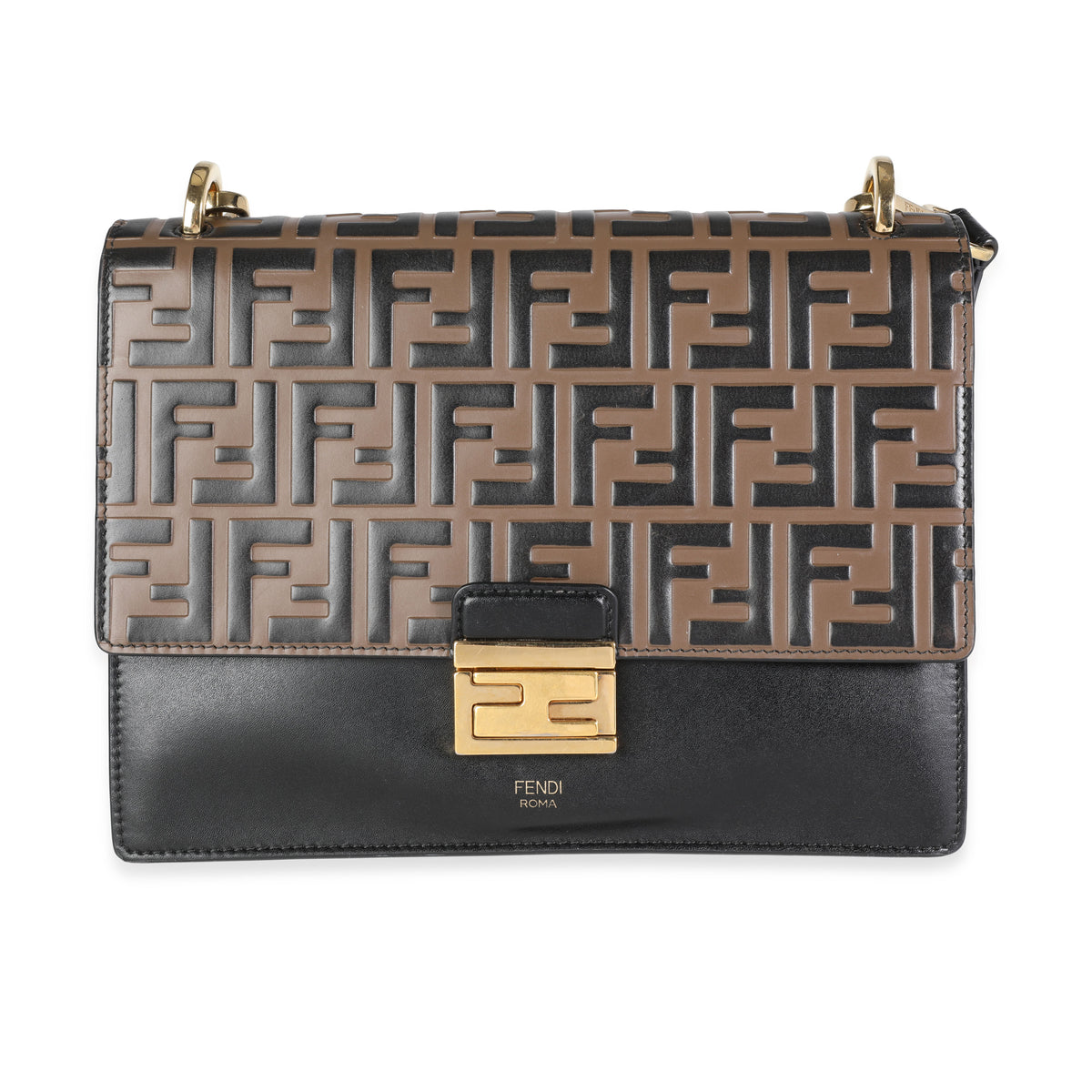 Fendi Brown and Black FF 1974 Kan U Leather Shoulder Bag | myGemma