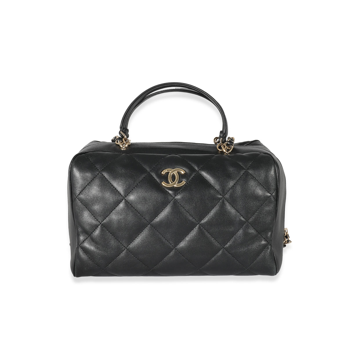 Chanel Black Quilted Lambskin CC Chain Zip Bowling Bag | myGemma