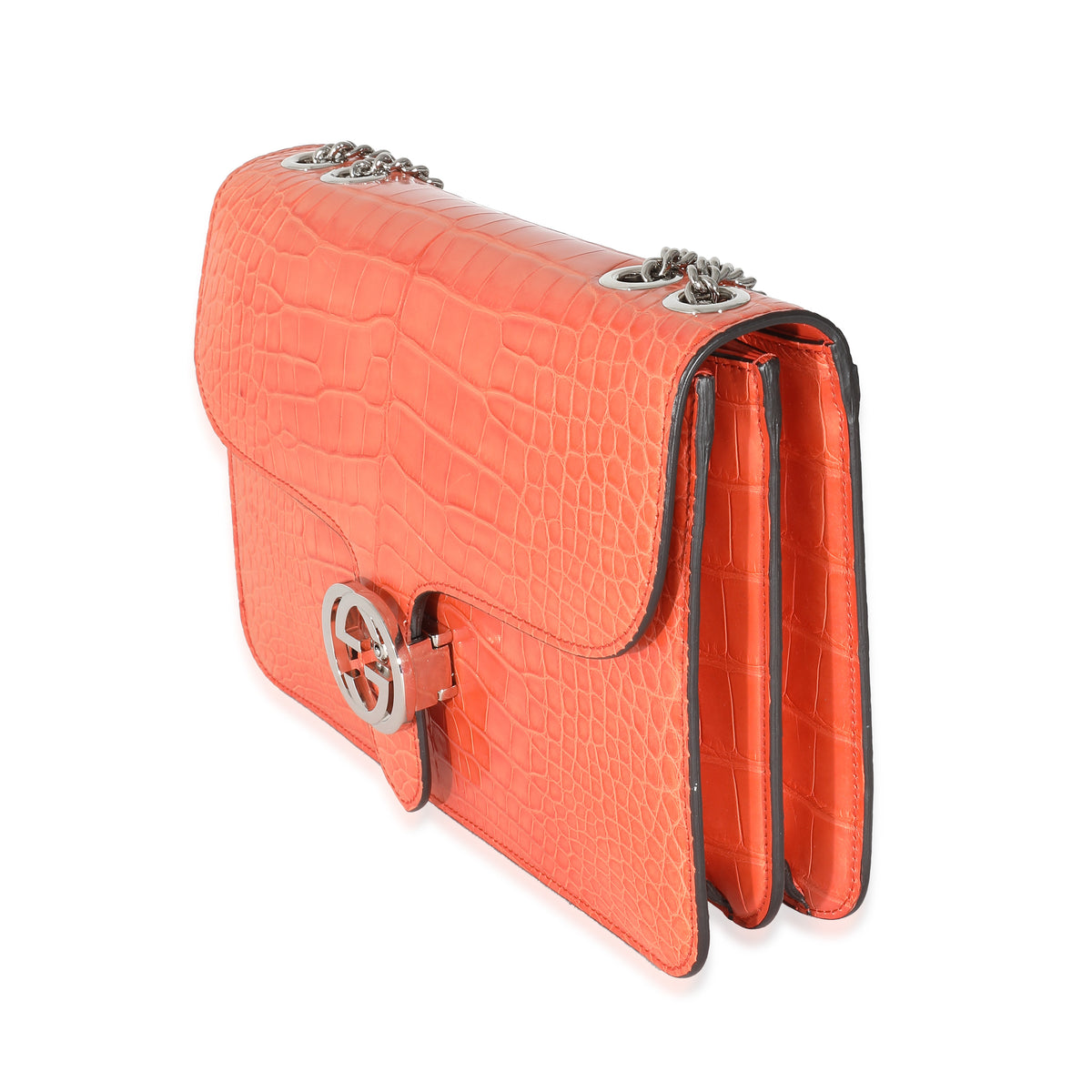 Gucci Orange Crocodile Large Interlocking GG Shoulder Bag