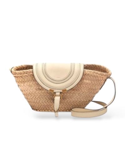 Chloé Marcie Leather-Trim Raffia Small Basket Bag | Myzah