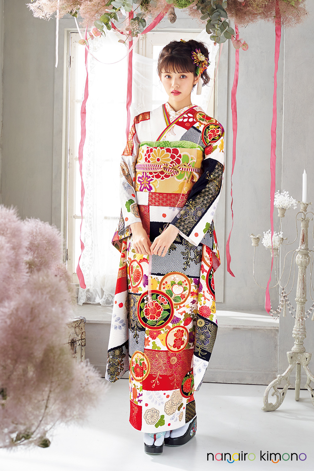 ナナイロキモノWEBショップ / 成人式振袖レンタルフルセット｜白地