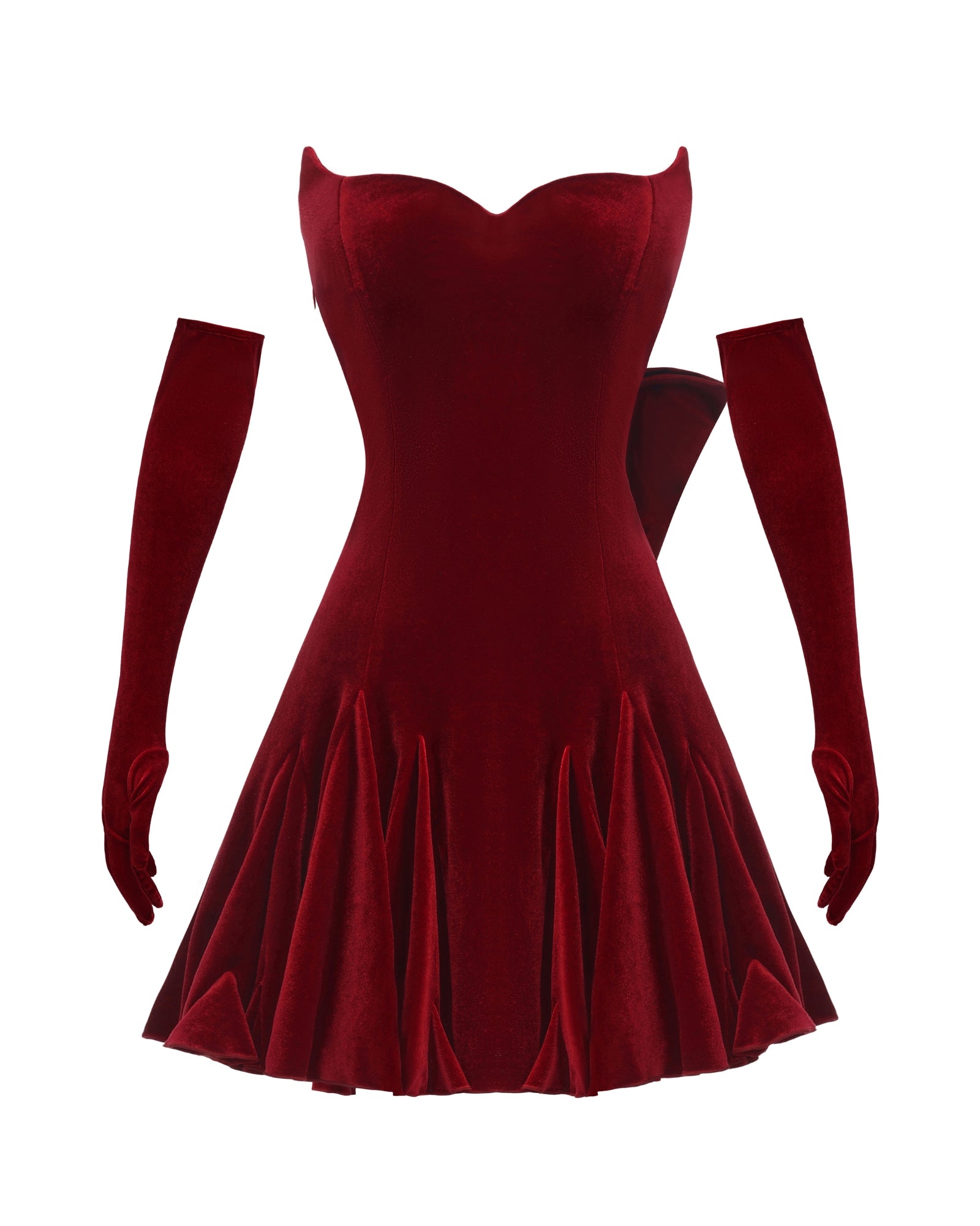 Madeleine Velvet Mini Dress (Red) | Strapless Velvet Mini Dress