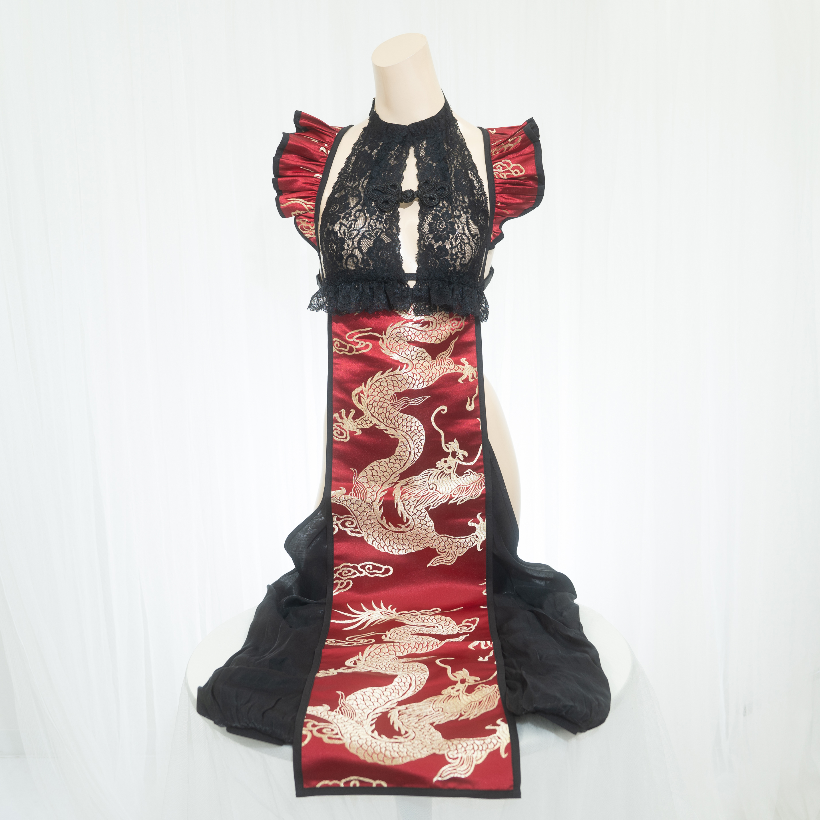 D0068 チャイナエプロン 3点セット 赤/M企画｜NANIKIRU